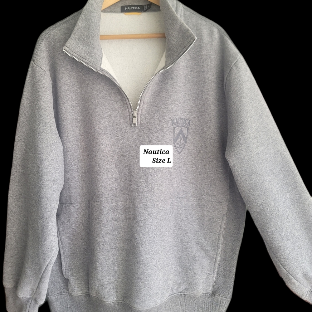 Nautica Men's Sweatshirt Size L Heater Gray 1/4 Zip Long Sleeve Pullover